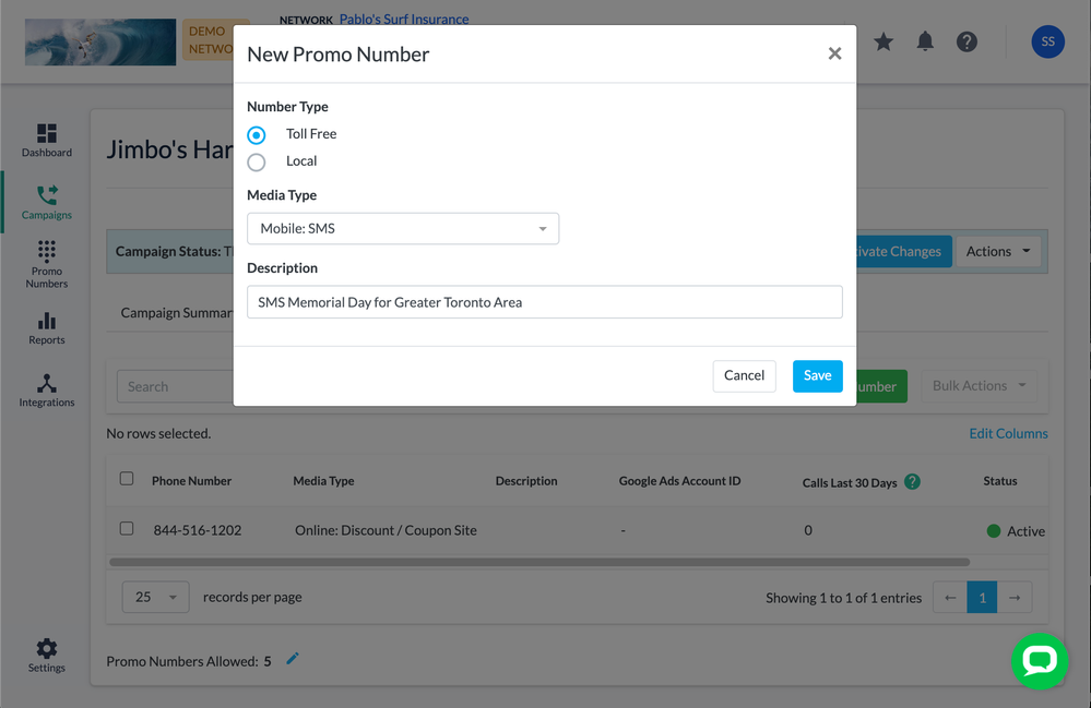 How do I add promo numbers to my performance marketing campaign?