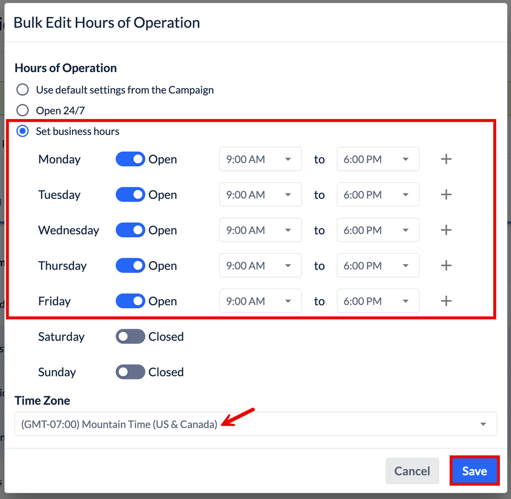 Managing Business Hours