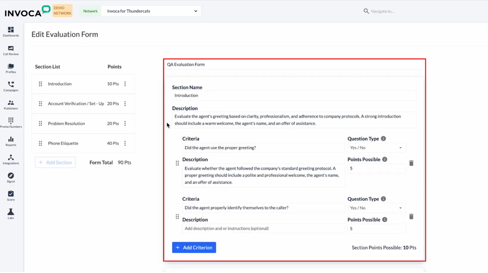 Call Evaluation Forms