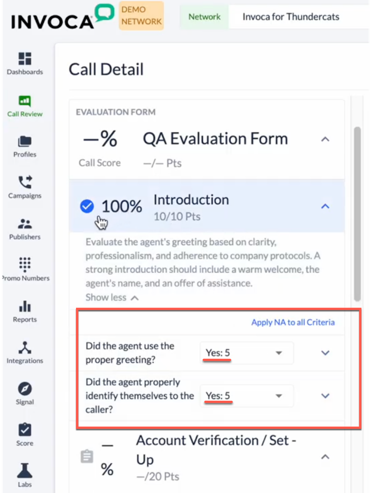 Call Evaluation Forms