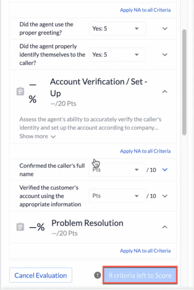 Call Evaluation Forms