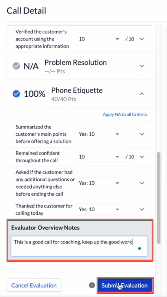 Call Evaluation Forms
