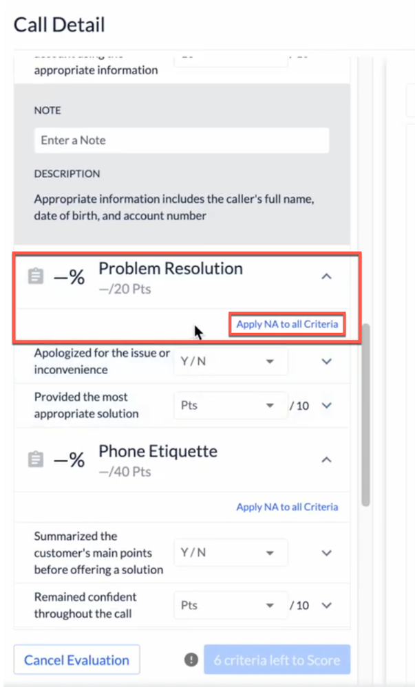 Call Evaluation Forms
